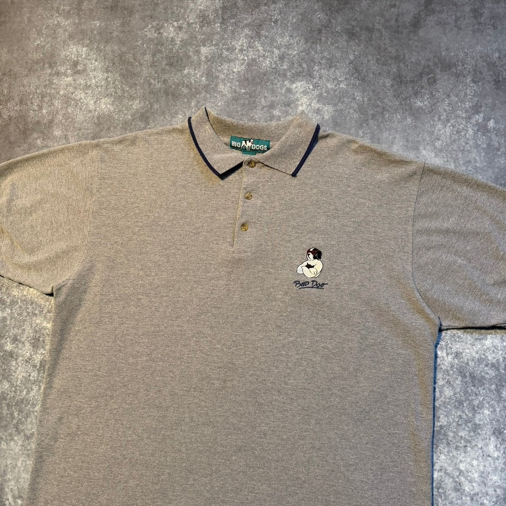 Vintage Big Dogs Mens Gray Polo Shirt‎ Short Sleeve Embroidered Graphic Size 1X